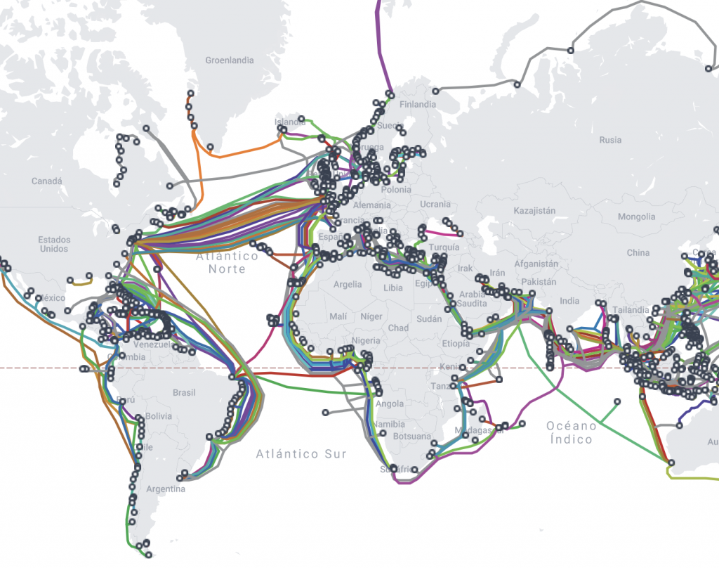 world map of submarine cable connections