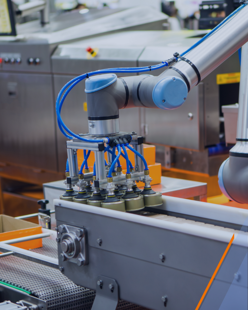 An automated production line with robotic arms in action